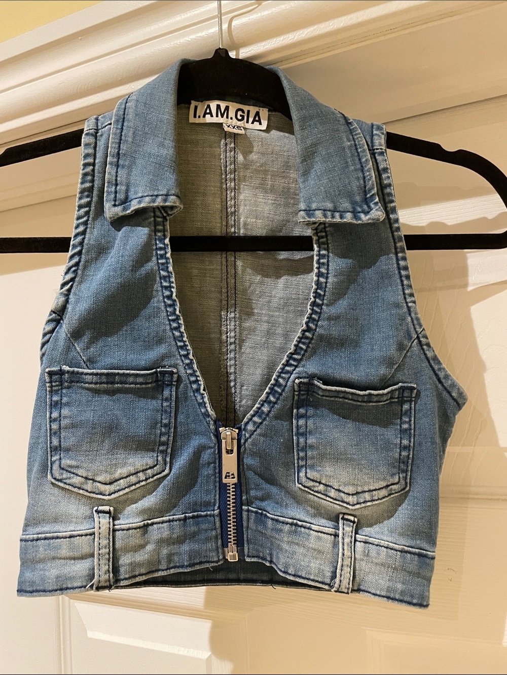 I.AM.GIA Cropped Denim Vest Top Y2K Utility Streetwear XXS